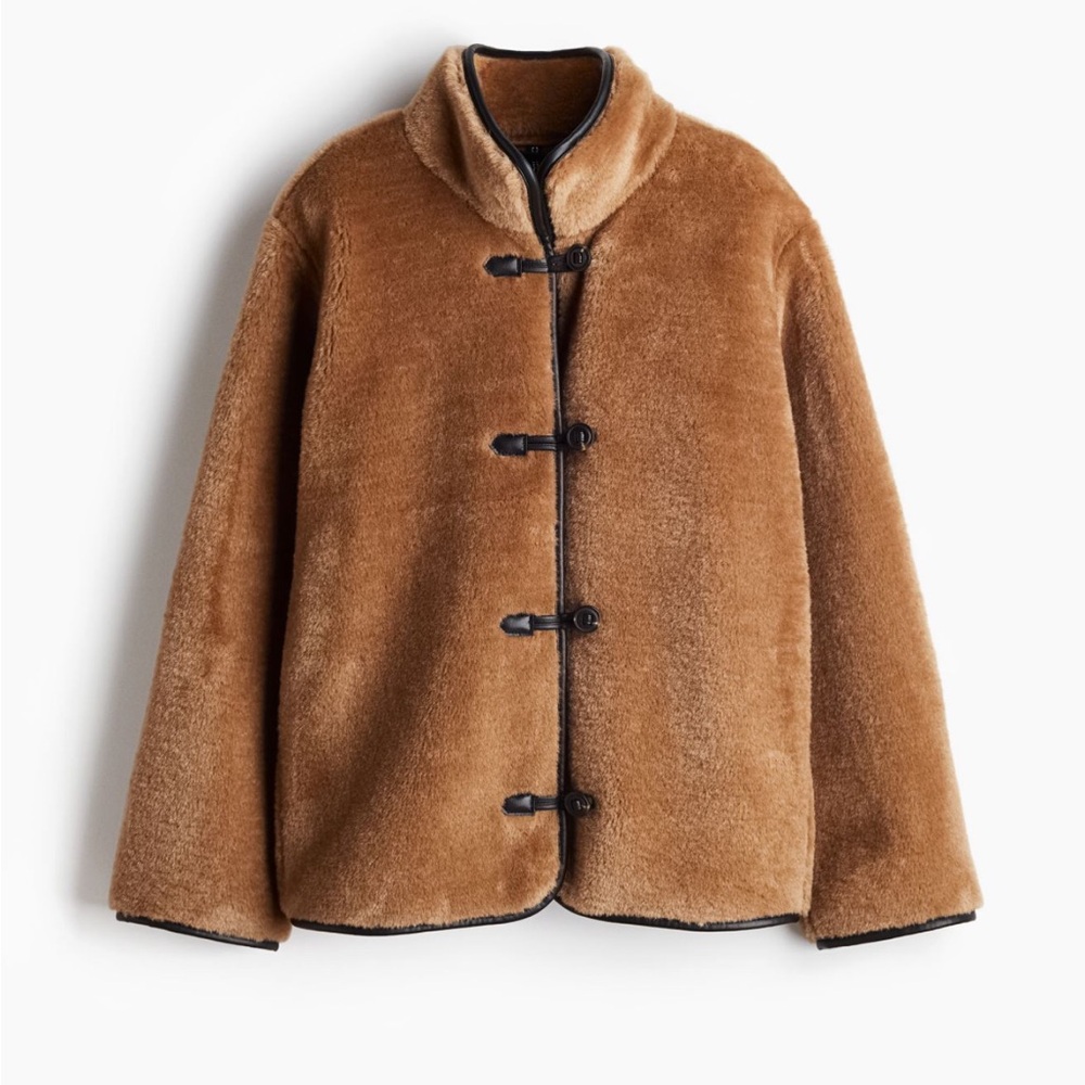 H&M Fluffy coat with faux leather clasp